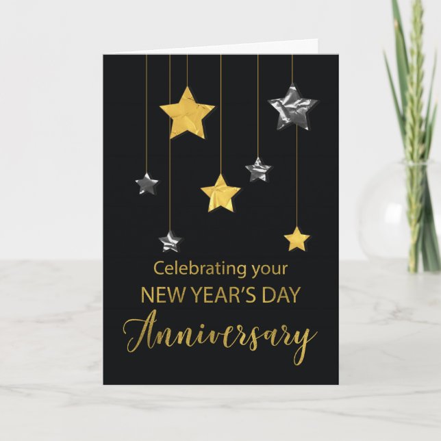 Anniversary on New Year's Day Star Shine Gold Card (Front)