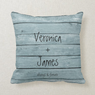Anniversary or Wedding Pillow with Wood Background
