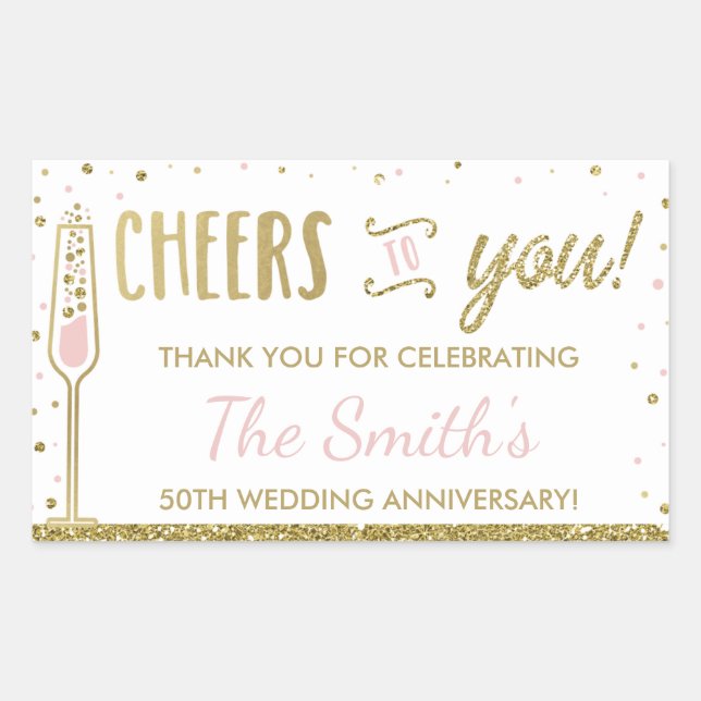 Anniversary Party Bottle Wrapper, Faux Glitter Rectangular Sticker (Front)