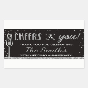 Anniversary Party Bottle Wrapper, Faux Silver Rectangular Sticker