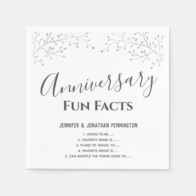 Anniversary Party Floral Fun Facts  Napkins (Front)
