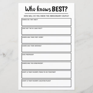 Anniversary Party Game Who Knows Best & Him or Her