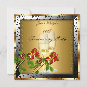 Anniversary Party Gold Red Rose Floral Invitation