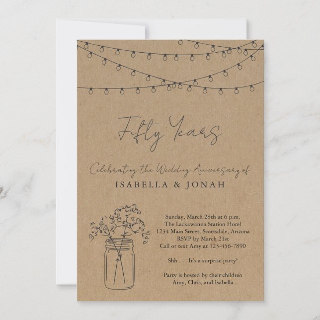 Anniversary Party Invitation | Rustic Kraft Paper (Front)