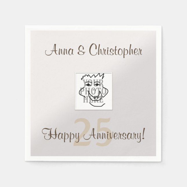 Anniversary Personal Photo and Text Silver Napkin (Front)