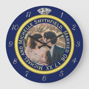 Anniversary Photo Diamond Wedding Ring Blue Gold Large Clock