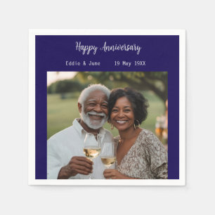 Anniversary Photo Modern Napkins Navy Blue