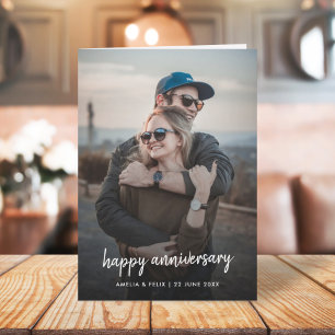 Anniversary Photo   Modern Trendy Stylish Script Card