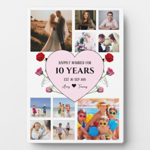 Anniversary Photos With Pink Heart and Roses Plaque