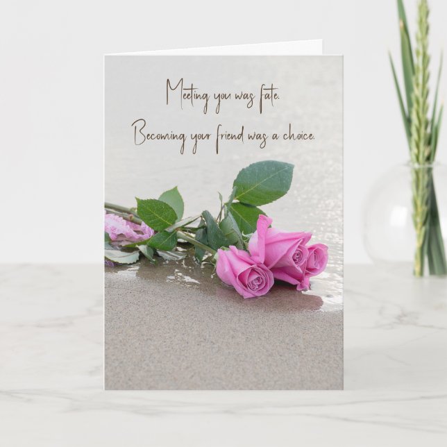 Anniversary Pink Roses On Sand Card (Front)
