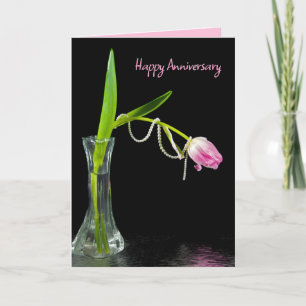 Anniversary Pink Tulips and Pearls Card