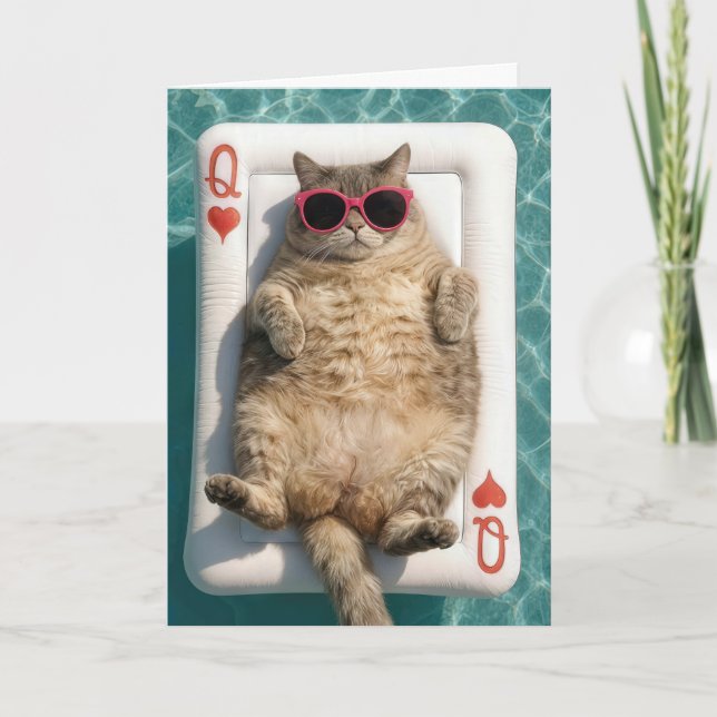 Anniversary Queen of Hearts Cat Card (Front)