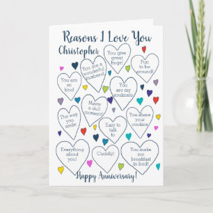 Anniversary Reasons I Love You Personalised Card