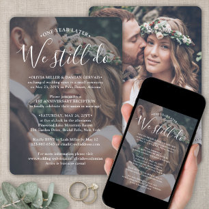Anniversary Reception Photo & White Text Wedding Invitation