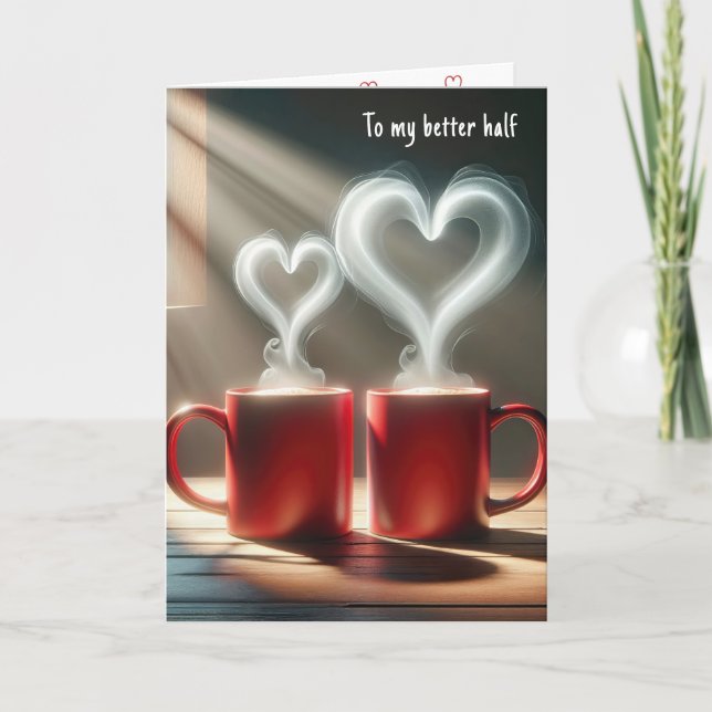 Anniversary Red Mugs With Steamy Heart Holiday Card (Front)