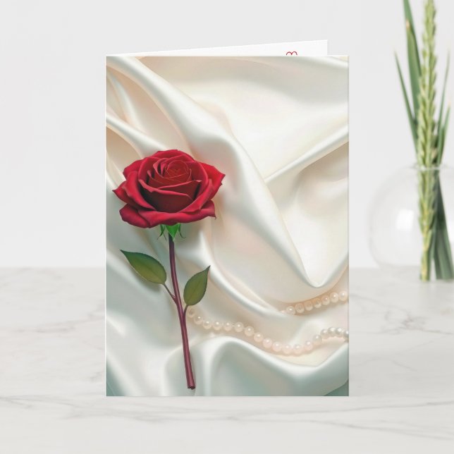 Anniversary Red Rose With Pearls Card (Front)