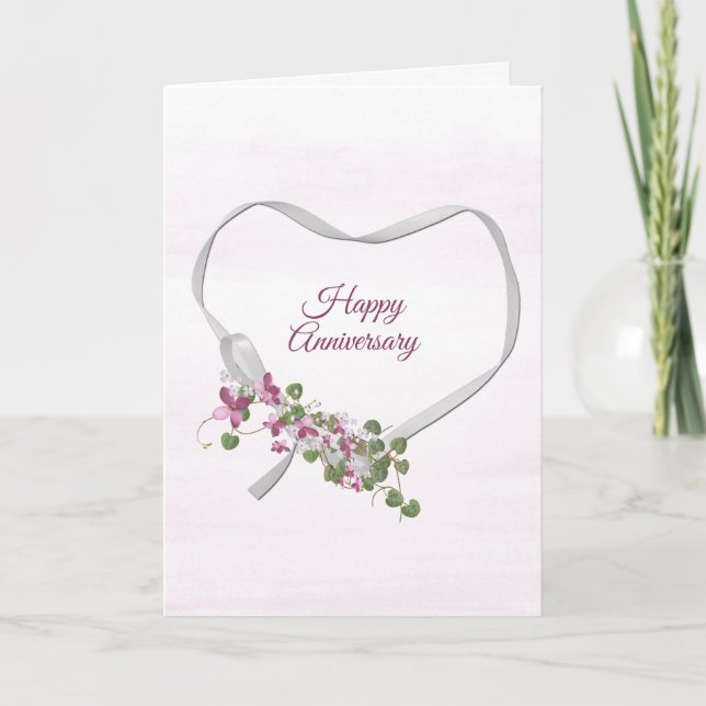 Anniversary Ribbon Heart on Pink Card (Front)
