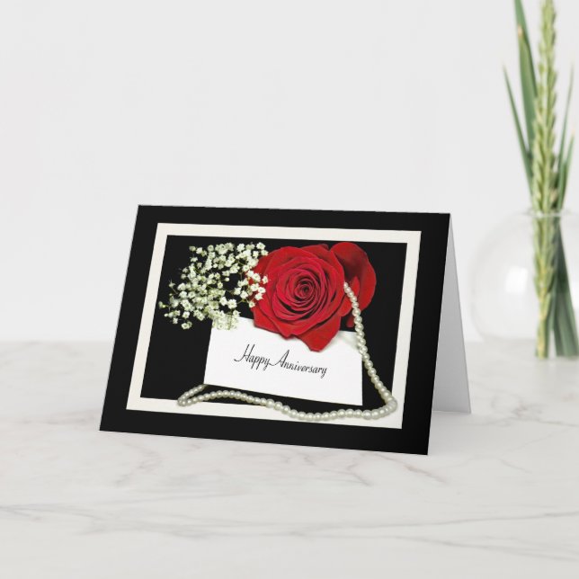 Anniversary Rose with pearls Card (Front)