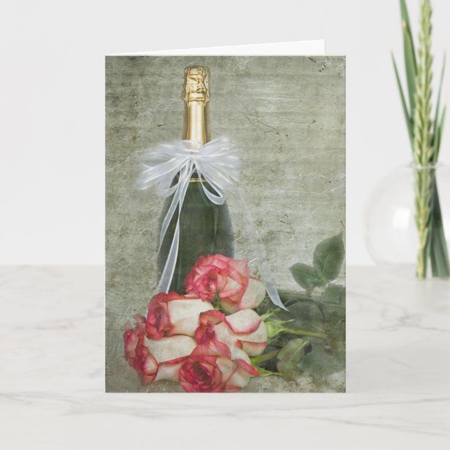 Anniversary Roses and Champagne Card (Front)