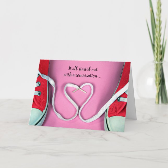 Anniversary Shoestring Heart and Sneakers Card (Front)