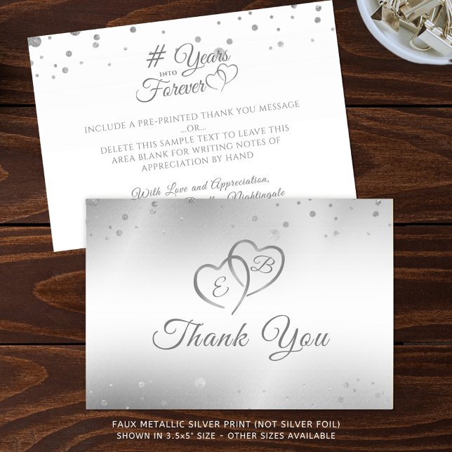 Anniversary Silver Hearts Years Into Forever Thank You Card (Creator Uploaded)