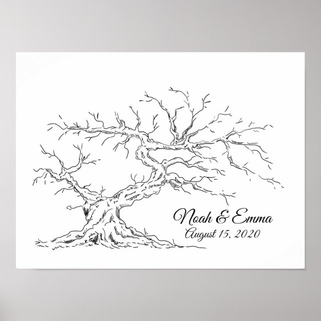 Anniversary Sketched Fingerprint Tree Poster (Front)