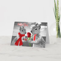 Anniversary Squirrels with Red Hearts in Love
