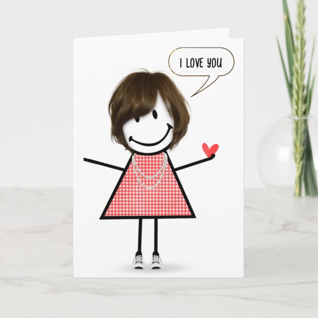 Anniversary Stick Figure Girl With Speech Bubble Card (Front)