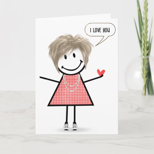Anniversary Stick Figure Girl With Speech Bubble Card (Front)