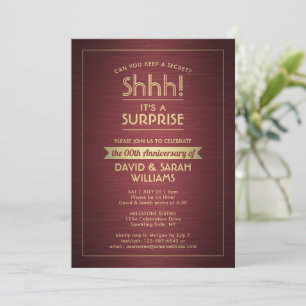 Anniversary Surprise Party Brushed Burgundy & Gold Invitation