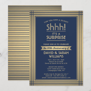 Anniversary Surprise Party Elegant Navy Blue Gold Invitation