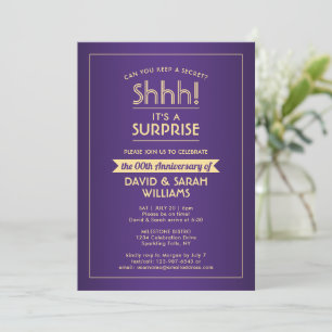 Anniversary Surprise Party Elegant Purple and Gold Invitation