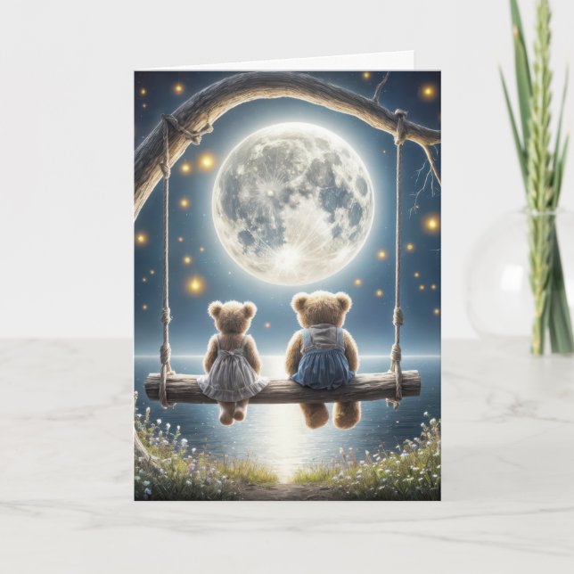 Anniversary Teddy Bears On a Swing Card (Front)