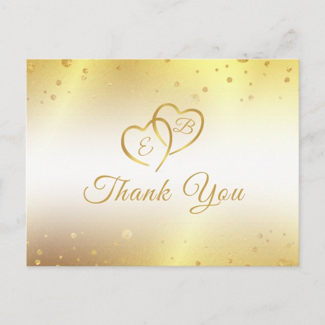 Anniversary Thank You Monogram Gold Hearts Postcard (Front)