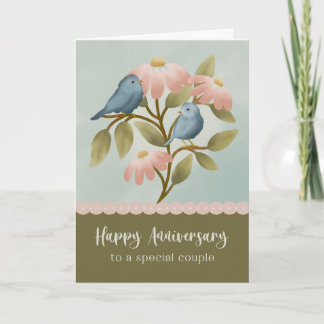 Anniversary to a Special Couple Floral Blue Bird  Card