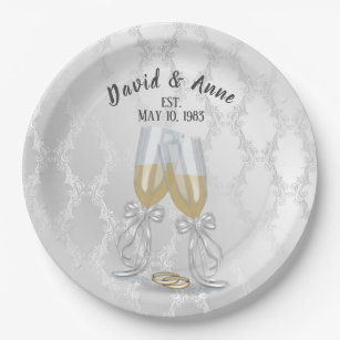 Anniversary Toast And Rings Party Paper Plate