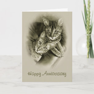 Anniversary: Two Bengal Cats, Original Pencil ART Card