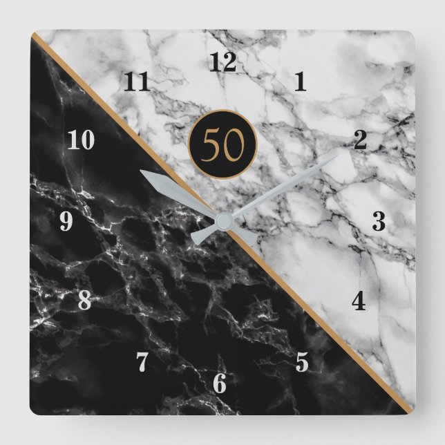 Anniversary Wall Clock Black White Marble Stone (Front)