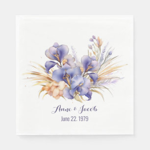 Anniversary Watercolor Purple Iris Bouquet Napkin