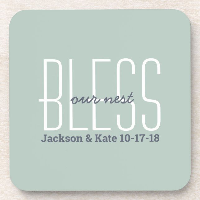 Anniversary Wedding Date Bless Our Nest Custom Coaster (Front)