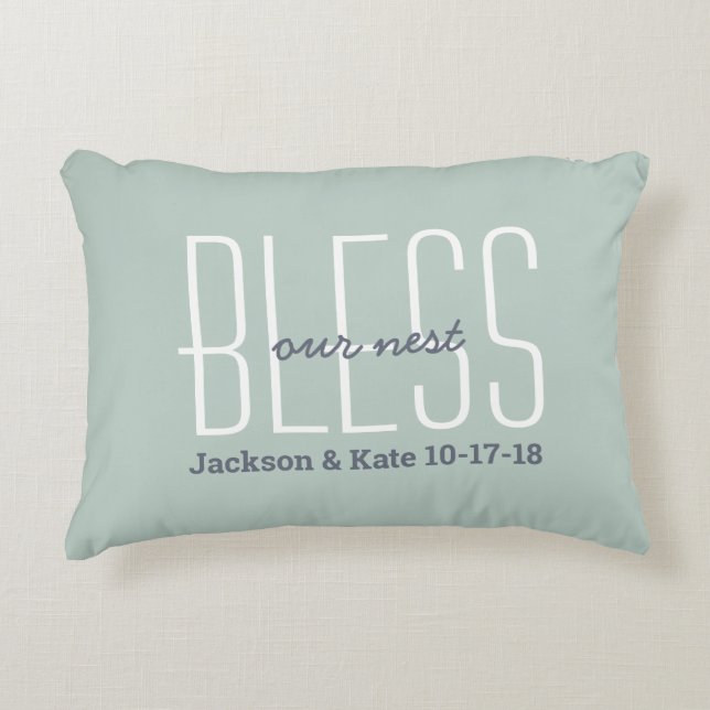 Anniversary Wedding Date Bless Our Nest Custom Decorative Cushion (Front)