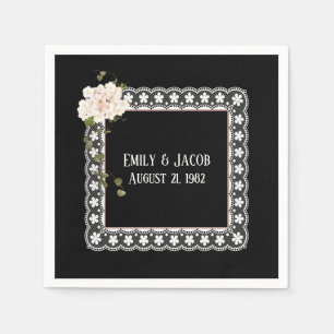 Anniversary White Lace On Black   Napkin