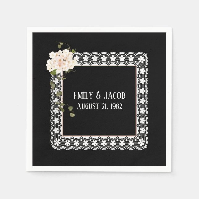 Anniversary White Lace On Black   Napkin (Front)