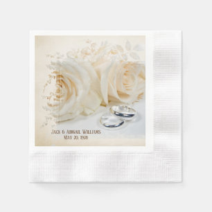 anniversary-white roses and wedding bands napkin