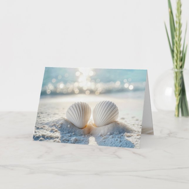 Anniversary White Seashells In Sand Card (Front)