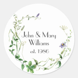 Anniversary Wildflower Wreath On White Classic Round Sticker