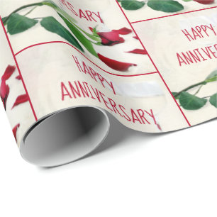 Anniversary Wine and Red Rose  Wrapping Paper
