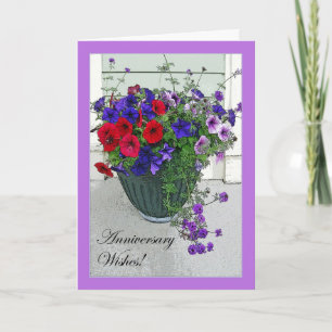 Anniversary Wishes Flower Arrangement, Petunias Card