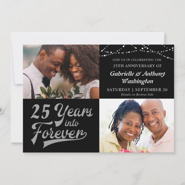 Anniversary # YEARS INTO FOREVER Photo Silver Invitation (Front)