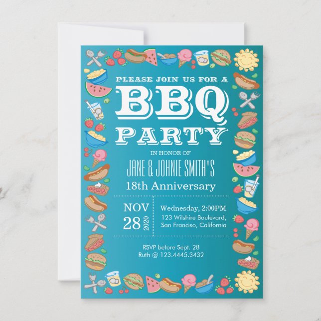 Annivesary Wedding BBQ Birthday Party Barbecue Invitation (Front)